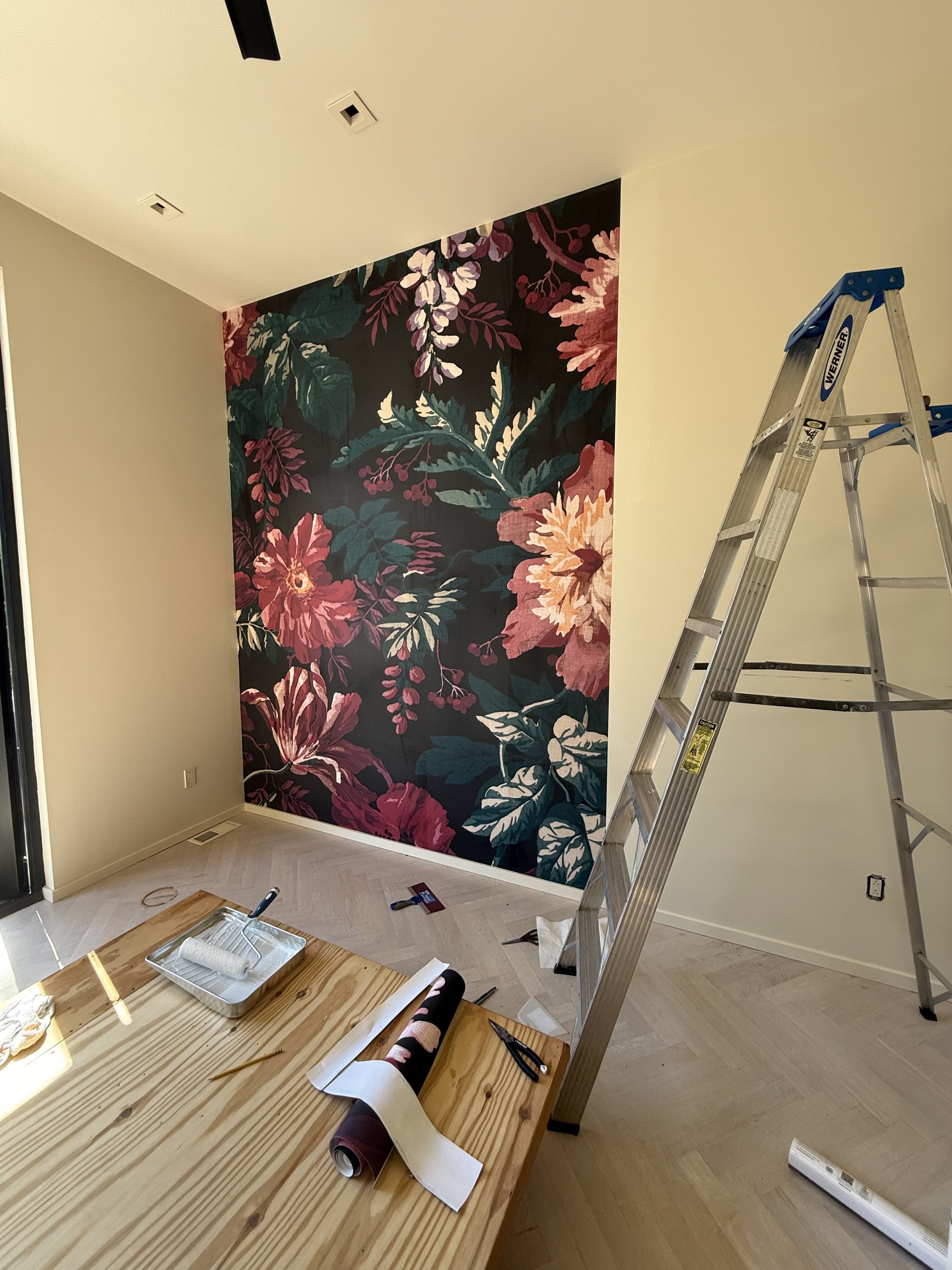 Professional wallpaper installation in an Indianapolis home